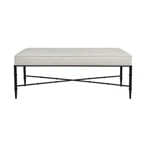 OTT 6031 - Ottoman - Ivory Linen Bed Bench with Black Metal Frame