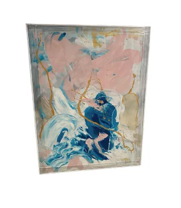 AW 4320 - Artwork - Large - Pink/Blue/Mustard Splash Paint Canvas