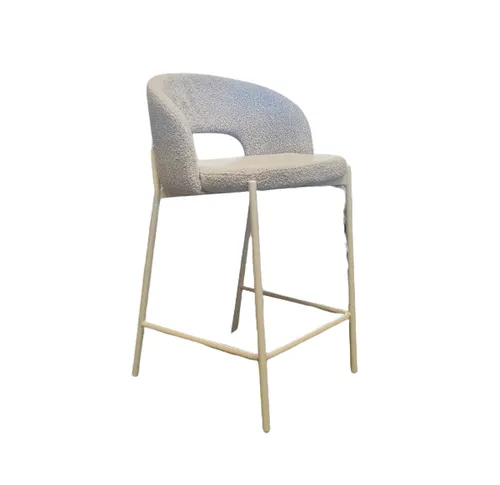 STL 0038 - Counter Stool - Grey Boucle Seat on White Legs