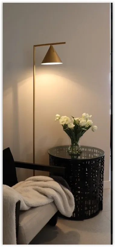 FL 4002 - Floor Lamp - Gold Shade & Stand with white Marble Base