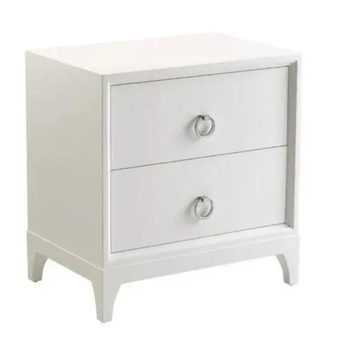 Large White 2 Drawer Classic Style Bedside Table with Silver Ring Handles - BST 9198