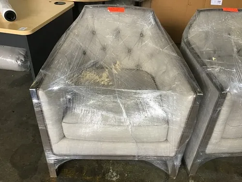 OC 9139 - Beige Chevron Patterned Occasional Chair with Studs & Timber Trim