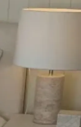 LP 0126 - Table Lamp - Travertine Base with White Drum Shade