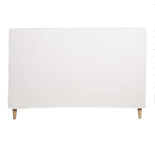 BH 0030 - King Bedhead - Ivory Linen with Natural Wooden Legs