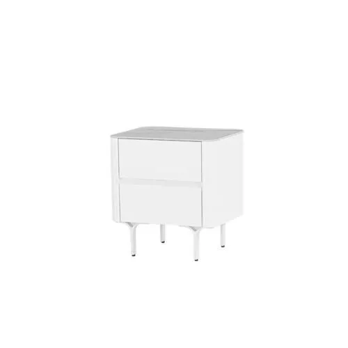 White Wood 2 Drawer Bedside Table with Sintered Stone Top - BST 0041