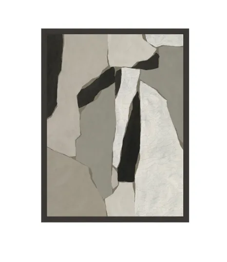 AW 0458A - Artwork - Medium - Earthy Abstract Jagged Stone Shapes in Black Framed Glass