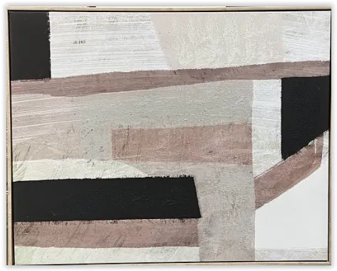 AW 7901 Artwork - Abstract canvas medium black Ivory grey blocks