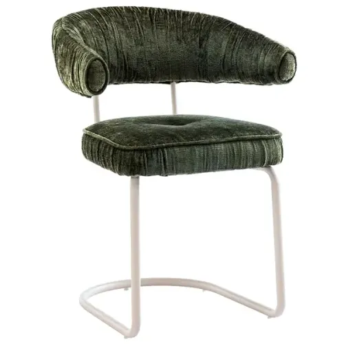 DC 0044 - Dining Chair - Plush Green Fabric Upholstered with White Frame