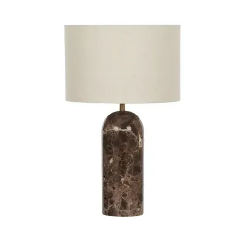 LP 0024 - Table Lamp - Brown & Natural Marble Combination with Natural Colour Shade