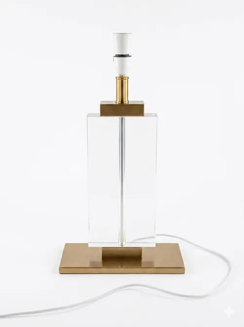 LP 0592 - Table Lamp - Clear Perspex body on Gold Base with Box Shade