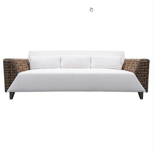 OD SF 0003 - Outdoor - Sofa - 3 Seater Natural Wicker with White Cushions