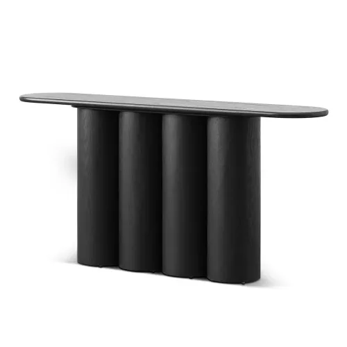 CN 0016 - Smooth Grain Ash Veneer Console in Black with a Ribbed Pillar Base