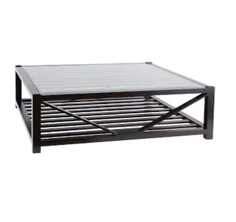 CT 7112 - Coffee Table - Rectangular Slatted Black Wood with Glass Top