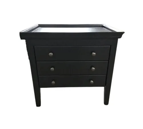 Black Timber Classic Style 3 Drawer Large Bedside Table - BST 9503