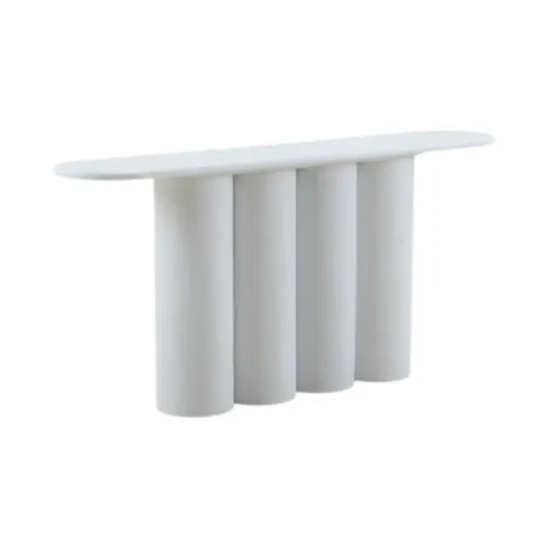 CN 0015 - Smooth Grain Ash Veneer Console in White with a Ribbed Pillar Base