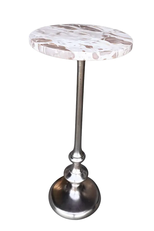 ST 0064 - Side Table - Polished Round Marble Top with Silver-finished base