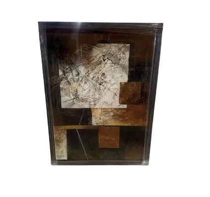 AW 0292 - Artwork - Large - Abstract Oil Paint in Glass Gold/Brown/White in Dark Wood Frame