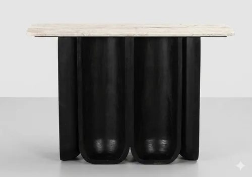 CN 0041 - Console - Lina with White Travertine Top and Black Base