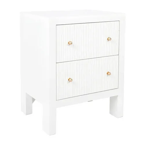 Small White Timber Fluted 2 Drawer Bedside Table with Brushed Gold Handles - BST 0123