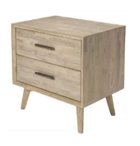 Driftwood Timber 2 Drawer Bedside Table with Black Handles & Metal Legs - BST 6515