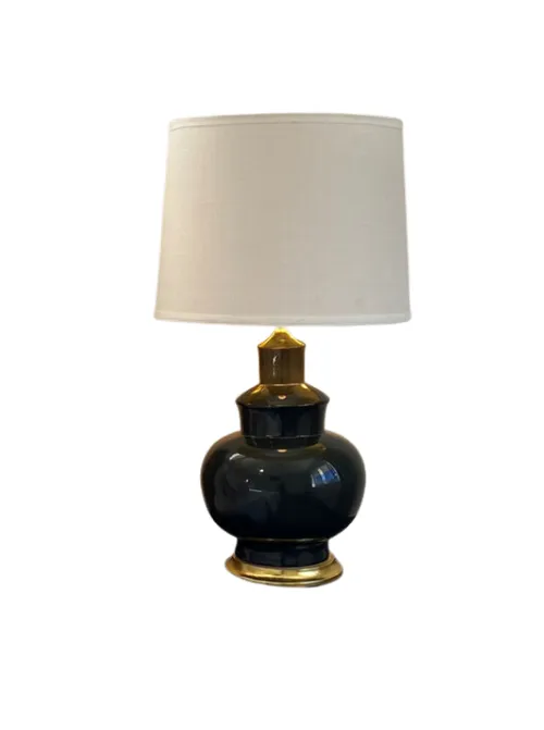 LP 5099 - Table Lamp - Olive Green Round with Gold Trim & White Drum Shade