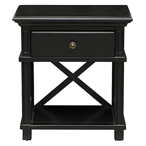 Sunset Range Black Single Draw Timber Cross Leg Bedside Table - BST 8065
