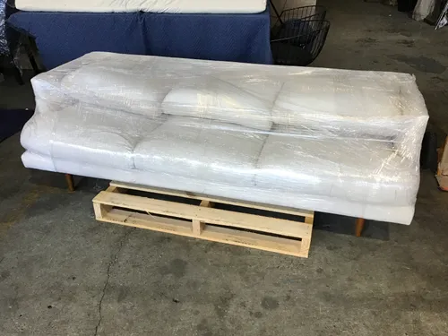 SF 9134 - Sofa - 3 Seater - Creamy Beige Fabric Slim-line on Walnut Legs