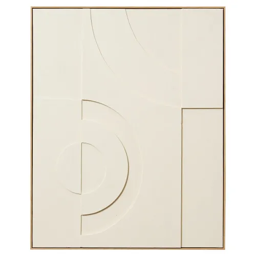 AW 0371 - Artwork - Medium - Cream Textured Carved Design Canvas in Natural Frame