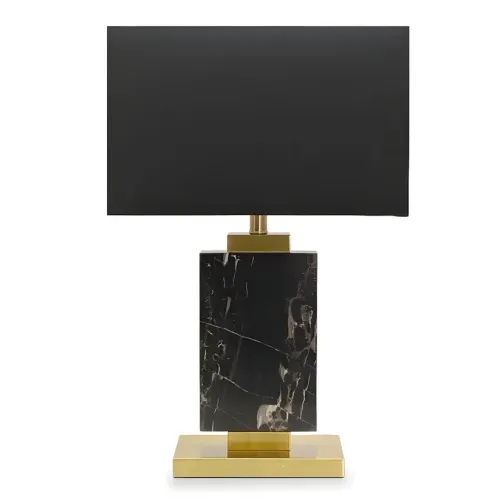 LP 0591 - Table Lamp - Black Marble body on Gold Base with Box Shade