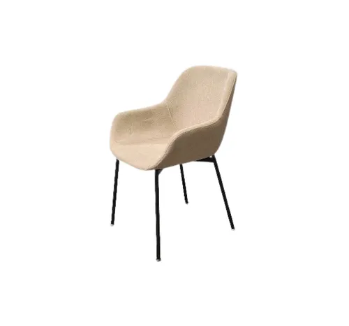 DC 0093 - Dining Chair - Soft Cream Fabric Wrap Around Shell on Black Legs