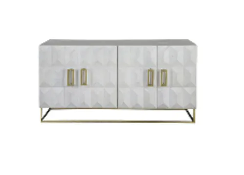 BF 0003 - Buffet - White with Textured Geometric Motifs & Brass Coated Handles & Legs