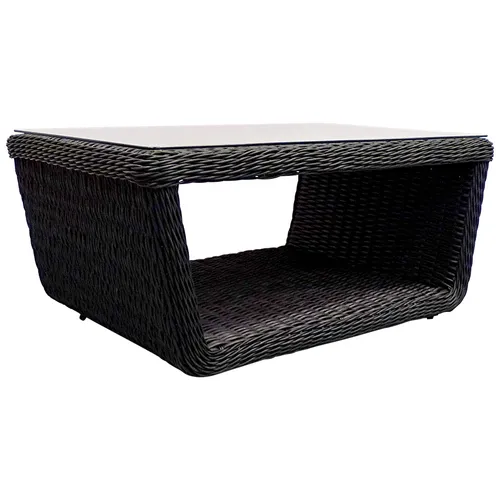 OD CT 0005 - Outdoor - Coffee Table - Black Wicker Weave Trapezoid Shape with Glass Top