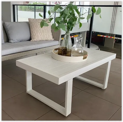 OD CT 9876 - Outdoor - Coffee Table - White Aluminium with Slatted Top