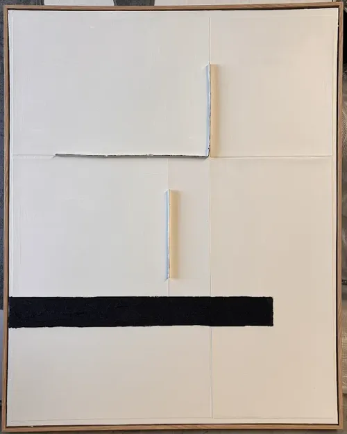 AW 0118 - Artwork - Large - Canvas Oak Frame Minimalist Black and White Lines 