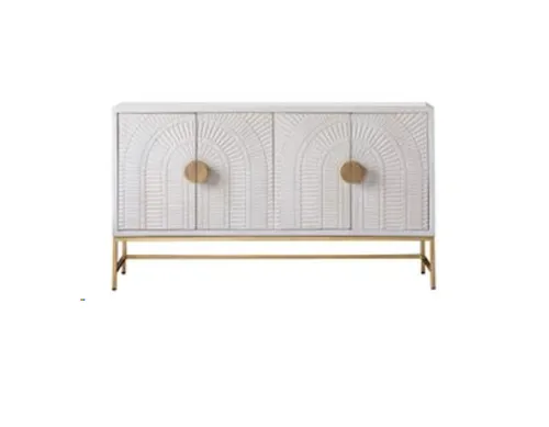 BUF 3564 - Buffet - White Wash Arched Pattern with Gold Legs