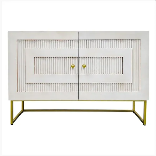 BF 0007 - Buffet - White Wash Timber with Inset Ribbed Panelling & Brass Handles