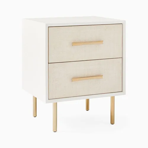 White Timber Bedside Table with Cream Fabric Drawers  - BST 9192