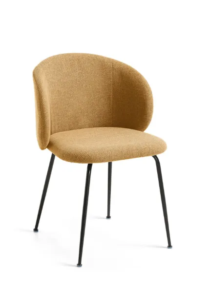 DC 0036 - Dining Chair - Mustard Ribbed Textured with Black Legs