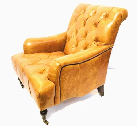OC 0007 - Tan Leather Chesterfield Occasional Chair with Tufted Buttons