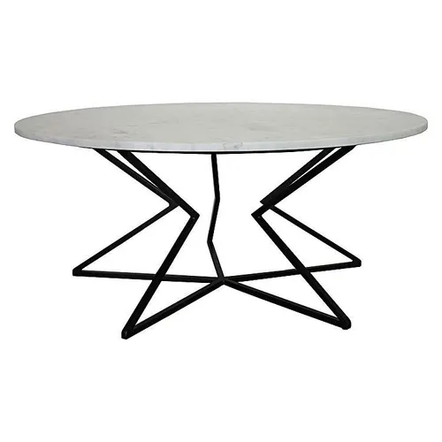 CT 0033 - Coffee Table - Rabat Circular White Marble Top with Black Geometric Star Legs