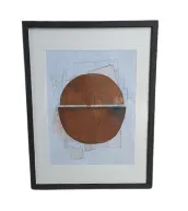 AW 0374 - Artwork - Medium - Abstract Earth Tones with Split Circle Design in Dark Timber Frame
