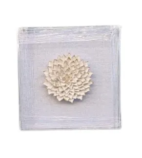 AW 5012 - Acrylic Cream Flower with Gold Edging Encased in Small Glass Frame