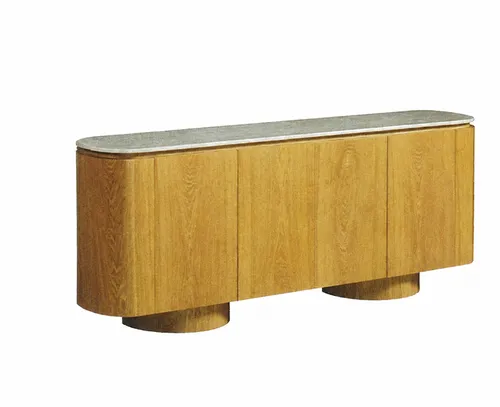 BF 0004 - Buffet - Georgie 4 Door Sideboard - Oak Veneer/Beige