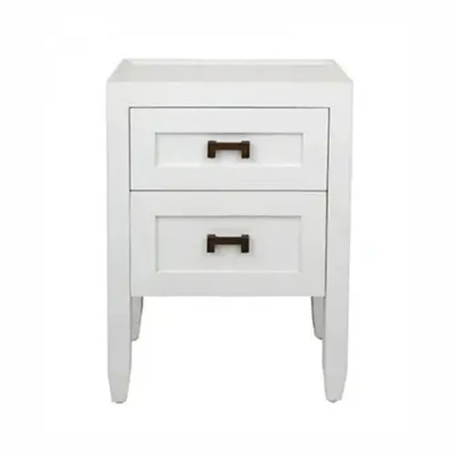 White Satin 2 Drawer Small Bedside Table with Black Handles - BST 6506