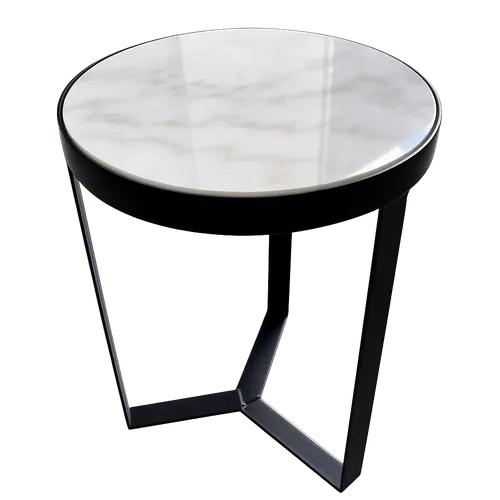 ST 0038 - Side Table - Circular White Marble on Black Metal Frame