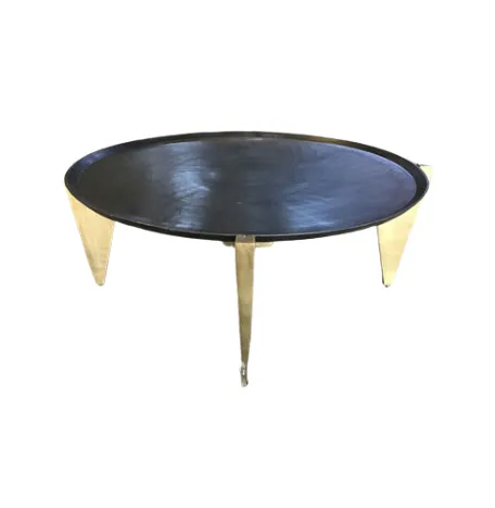 CT 6063  - Coffee Table - Circular Black Tray with Gold Triangular Legs