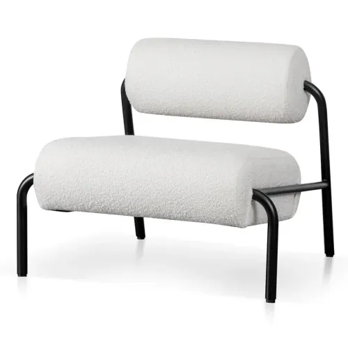 OC 0087 - Occasional Chair - White Boucle With Rolling Back Rest & Black Frame