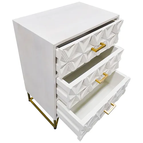 BST 0033 - Bedside Table - Large 3 Drawer - White Wash Timber & Antique Brass 