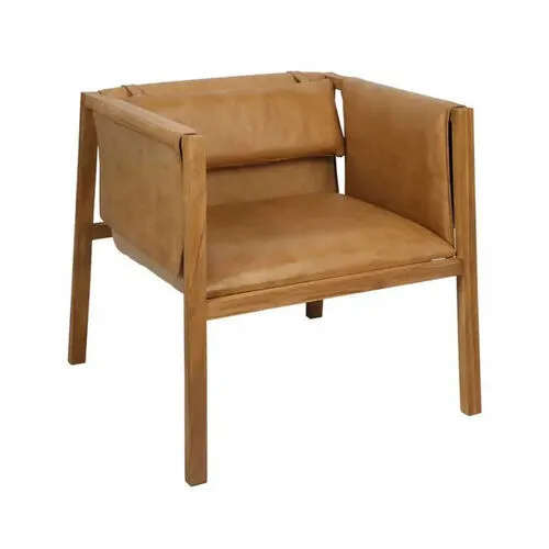 Occasional Arm Chair in Toffee Leather with Saddle Sides - OC0036