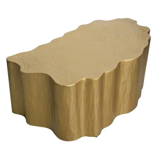 CT 0098 - Coffee Table - Natural Form Tree Bark Shape in Gold Finish